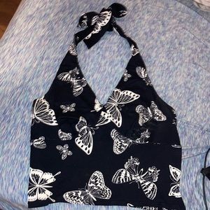 Black and white butterfly crop top